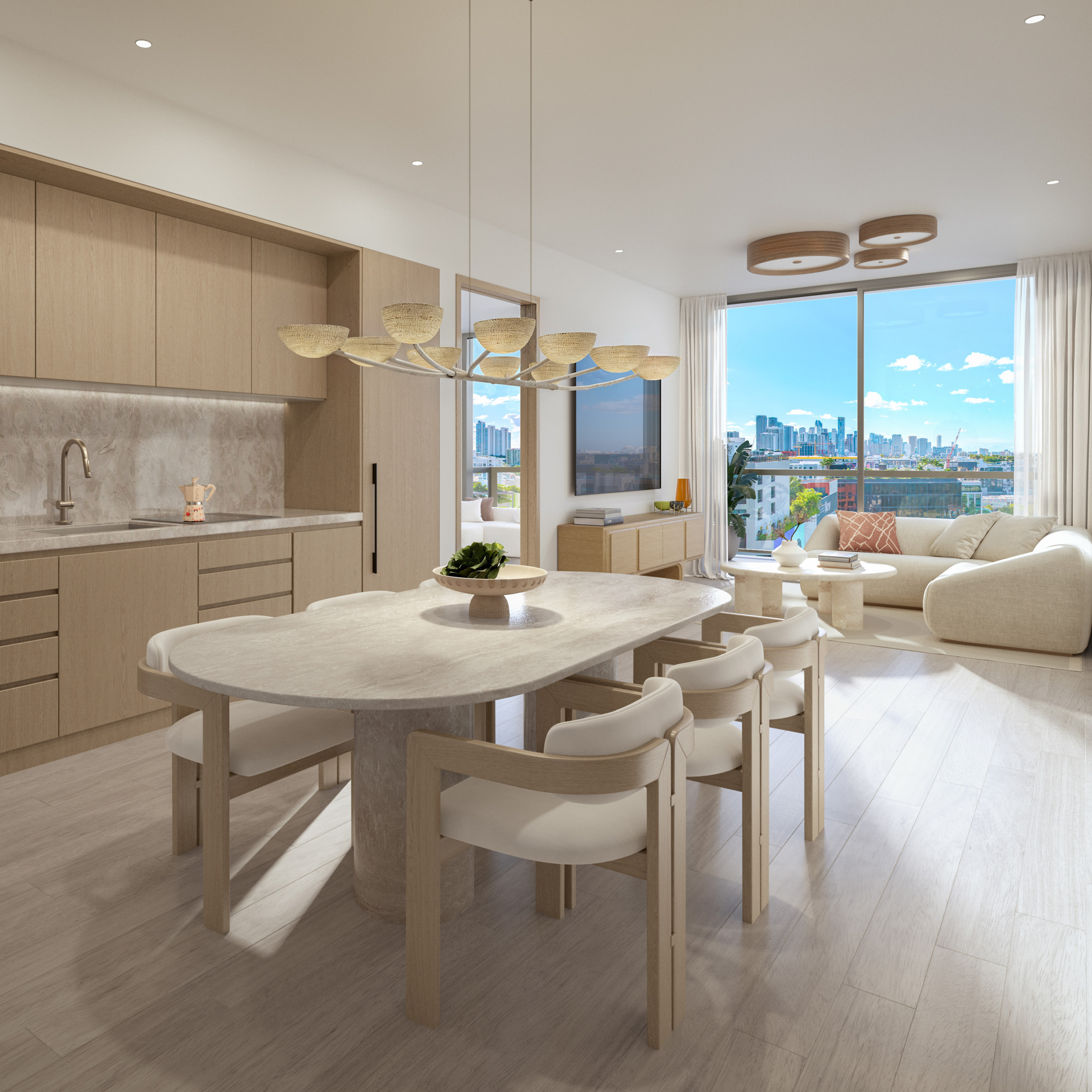 Sample view and Kitchen of condo on Frida Kahlo Miami Render