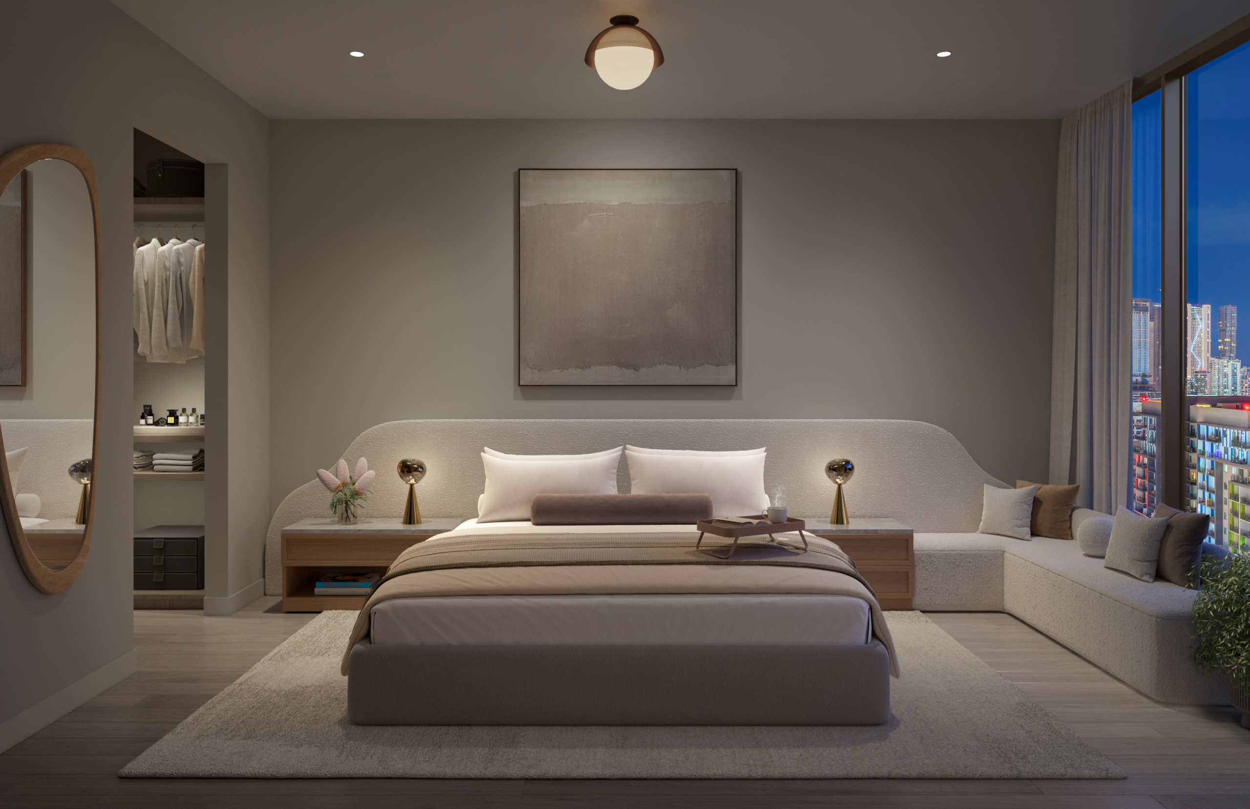 Sample bedroom of condo on Frida Kahlo Miami Render